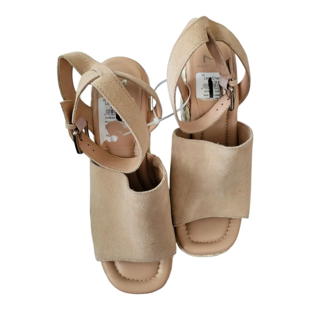 Marc Fisher Nelly‎  Wms 9.5 Natural Genuine  Suede Wedge Espadrille Sandal